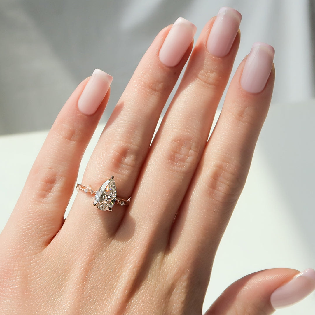 The Textured Coco Set With Pear Side Stone Lab Diamond 2 Carat 14K Rose#material_14k-rose