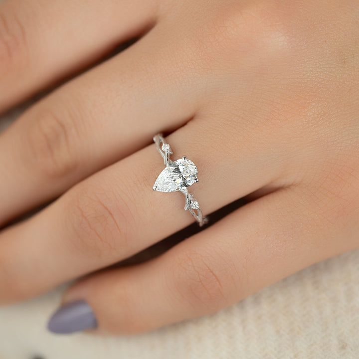 The Textured Coco Set With Pear Side Stone Lab Diamond 2 Carat 14K White#material_14k-white