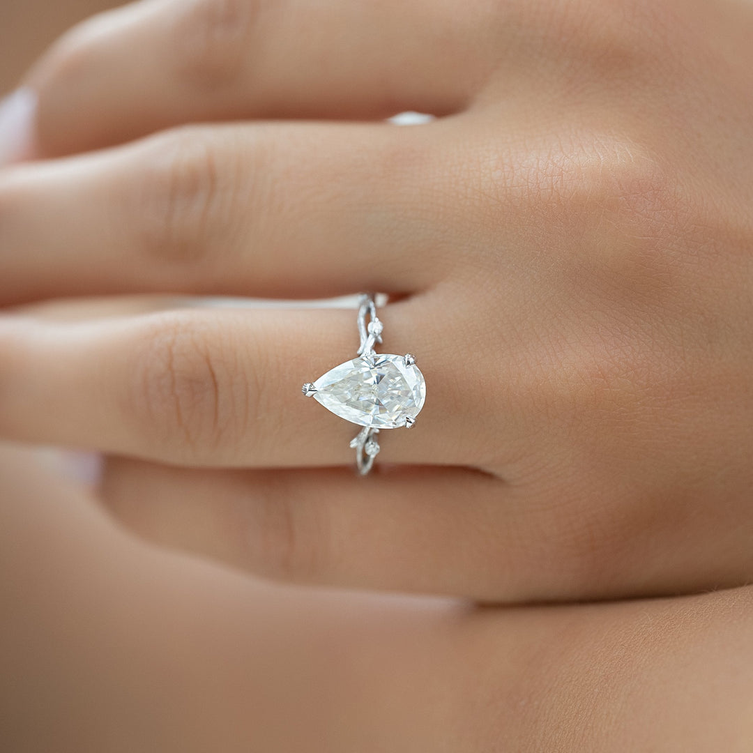 The Textured Coco Set With Pear Side Stone Lab Diamond 3 Carat 14K White#material_14k-white