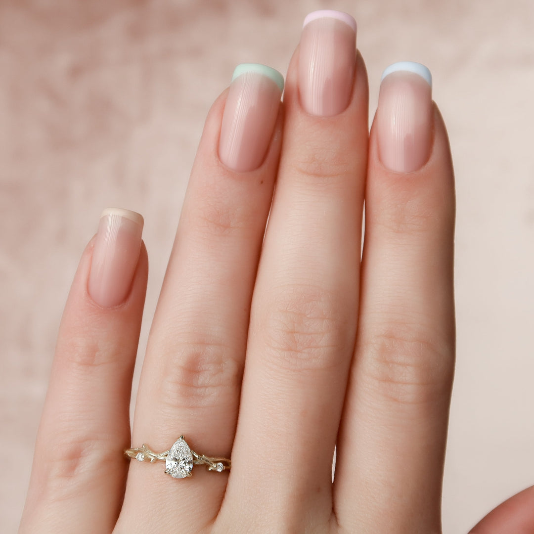 The Textured Coco Pear Lab Diamond Moissanite Engagement Ring