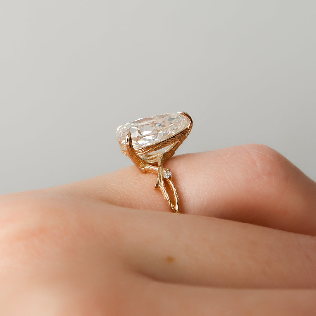 The Textured Coco Pear Lab Diamond Moissanite Engagement Ring