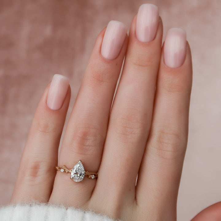 The Textured Coco Pear Lab Diamond Moissanite Engagement Ring *Shown with 1 ct #material_rose