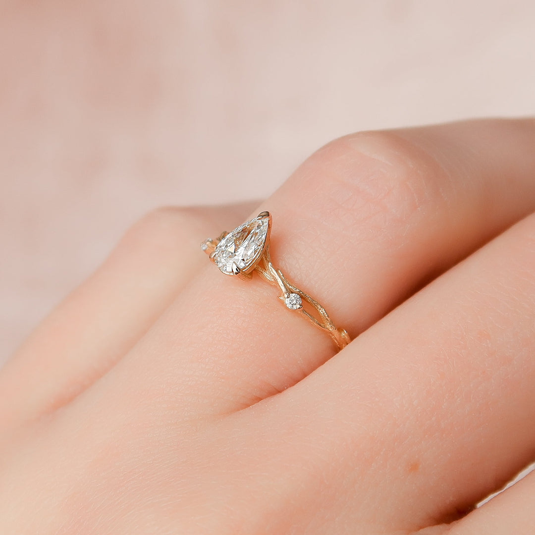 The Textured Coco Pear Lab Diamond Moissanite Engagement Ring
