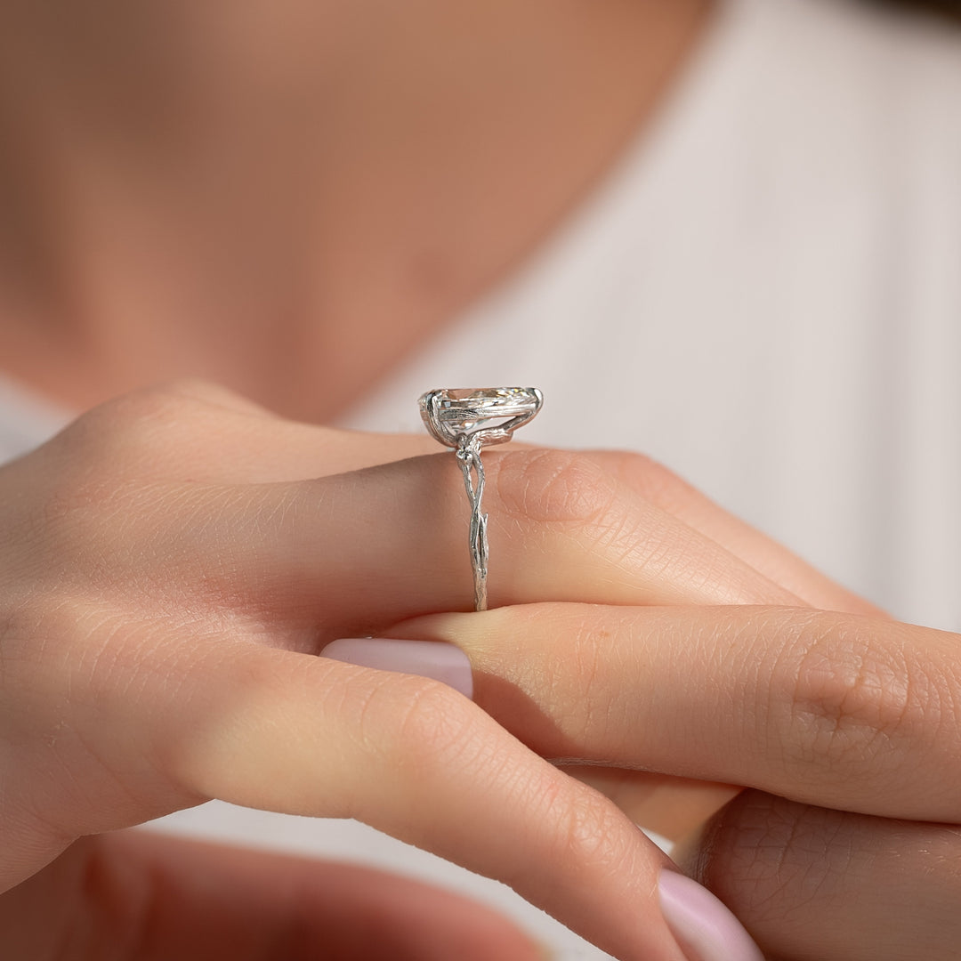 The Textured Coco Pear Lab Diamond Moissanite Engagement Ring
