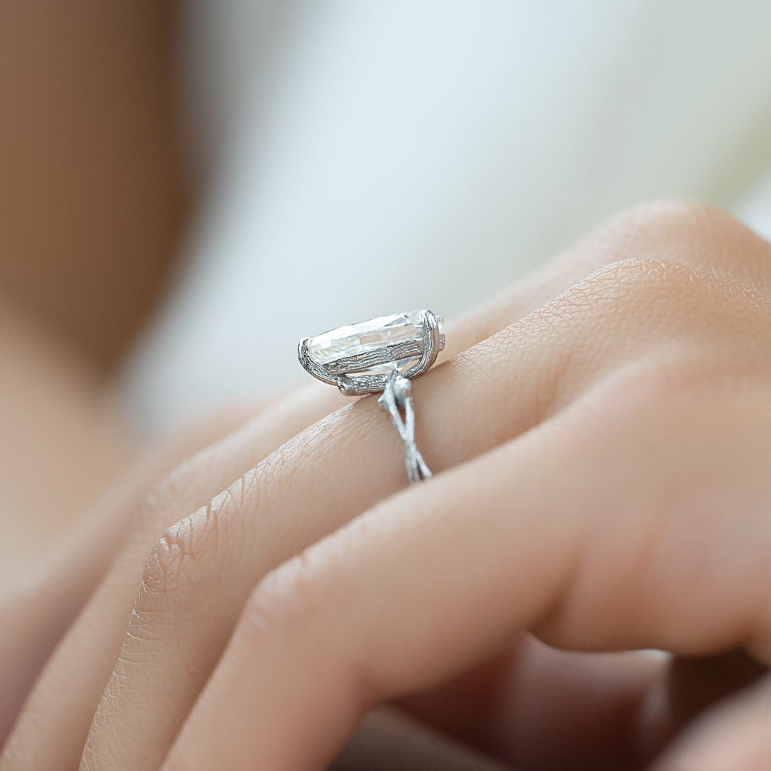 The Textured Coco Pear Lab Diamond Moissanite Engagement Ring