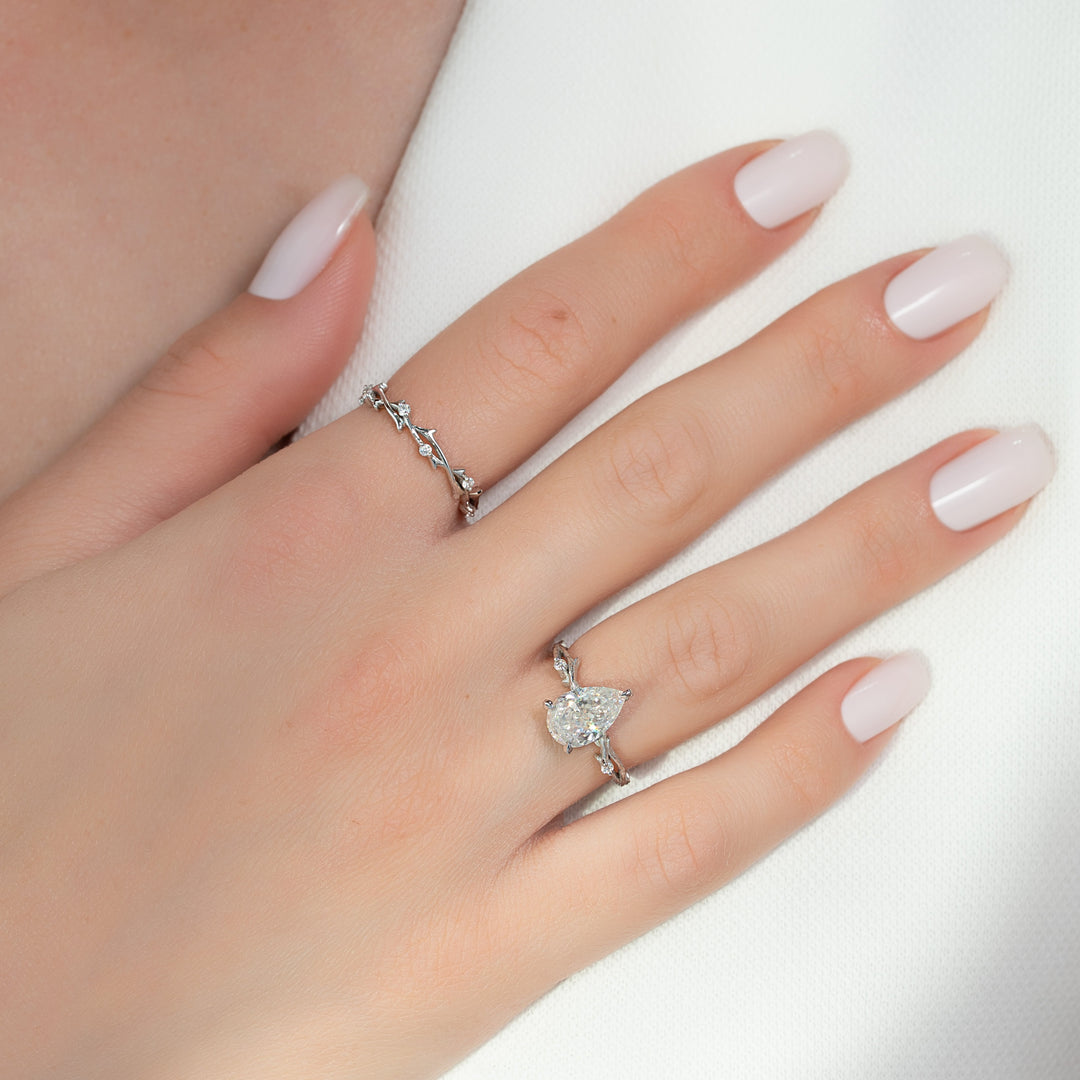 The Textured Coco Pear Lab Diamond Moissanite Engagement Ring