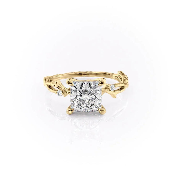 The Textured Coco Set With Princess Side Stone Lab Diamond 1 Carat 14K Gold#material_14k-gold