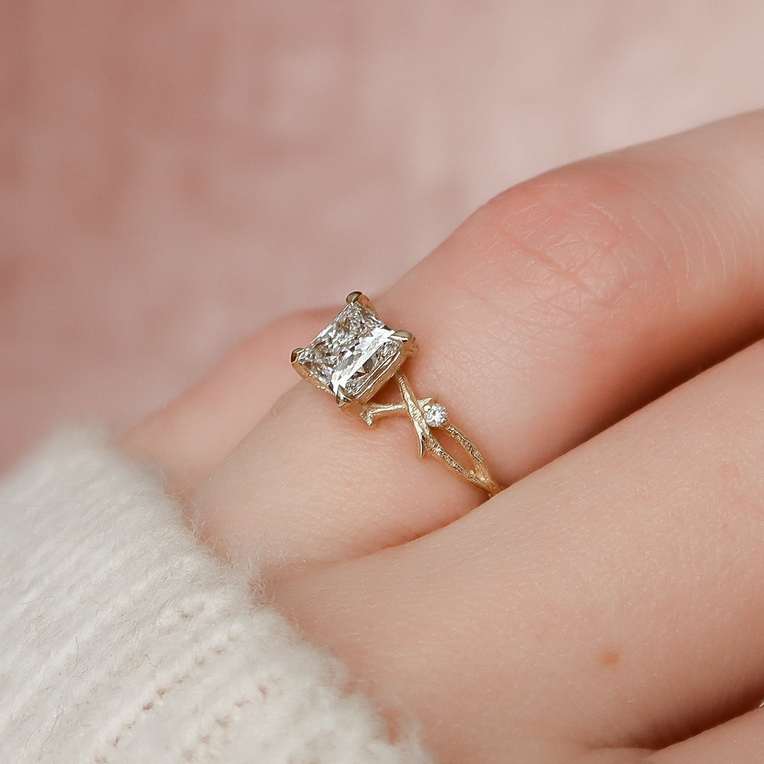 The Textured Coco Set With Princess Side Stone Moissanite#material_14k-gold