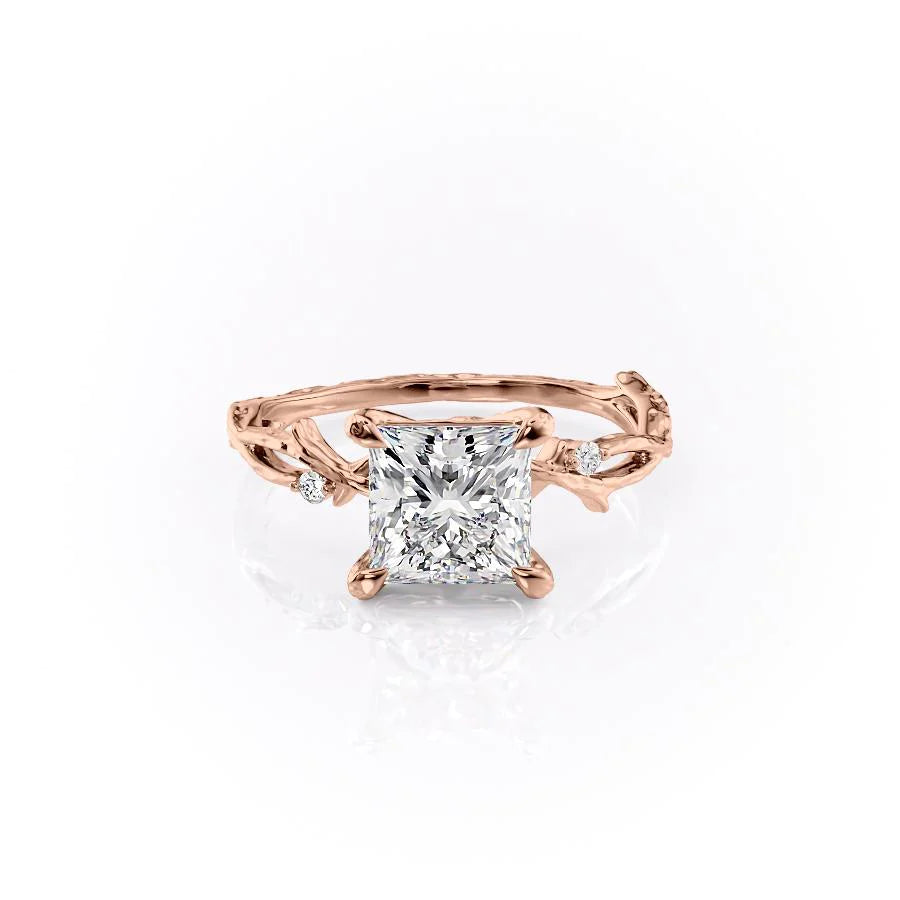 The Textured Coco Set With Princess Side Stone Lab Diamond 1 Carat 14K Rose#material_14k-rose