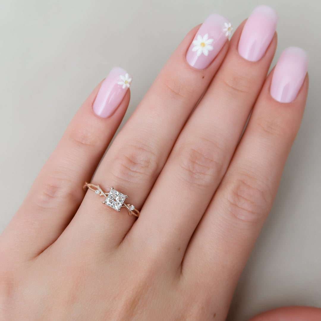 The Textured Coco Set With Princess Side Stone Moissanite#material_14k-rose