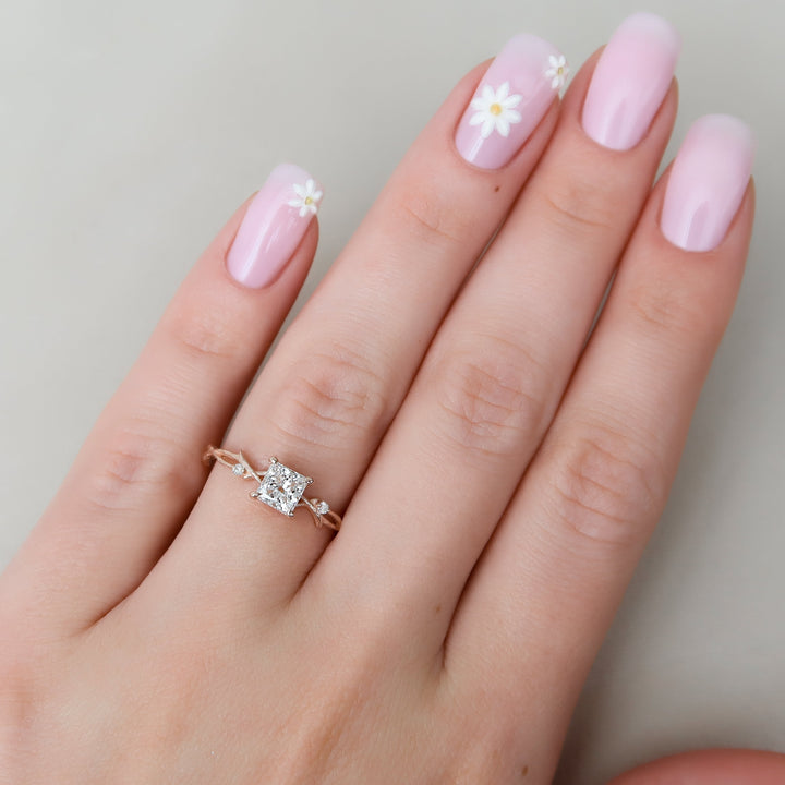 The Textured Coco Set With Princess Side Stone Moissanite#material_14k-rose