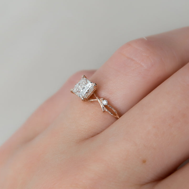 The Textured Coco Set With Princess Side Stone Lab Diamond 2.5 Carat 14K Rose#material_14k-rose