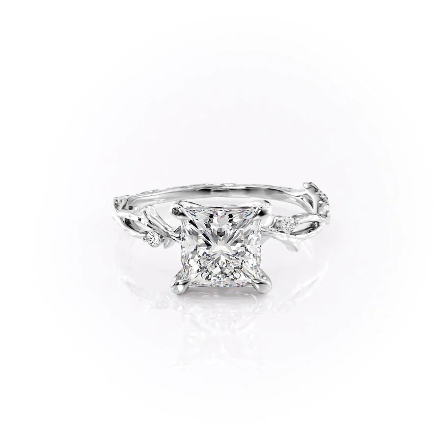 The Textured Coco Set With Princess Side Stone Lab Diamond 1 Carat 14K White#material_14k-white