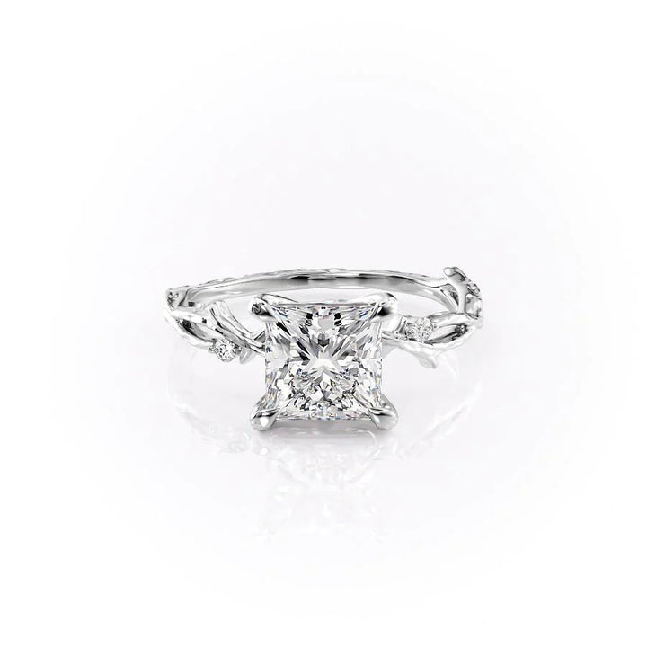 The Textured Coco Set With Princess Side Stone Moissanite#material_14k-white