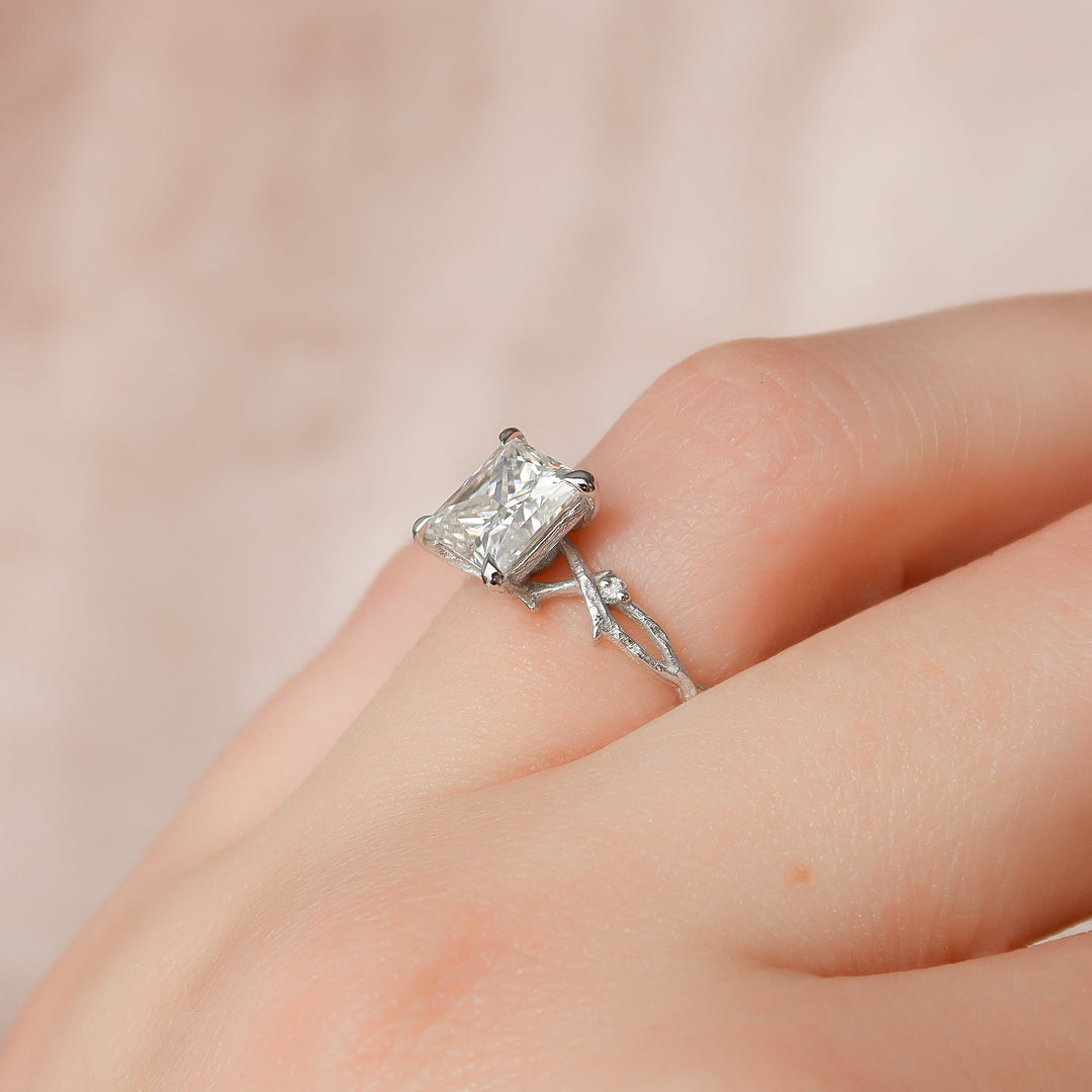 The Textured Coco Set With Princess Side Stone Lab Diamond 2.5 Carat 14K White#material_14k-white