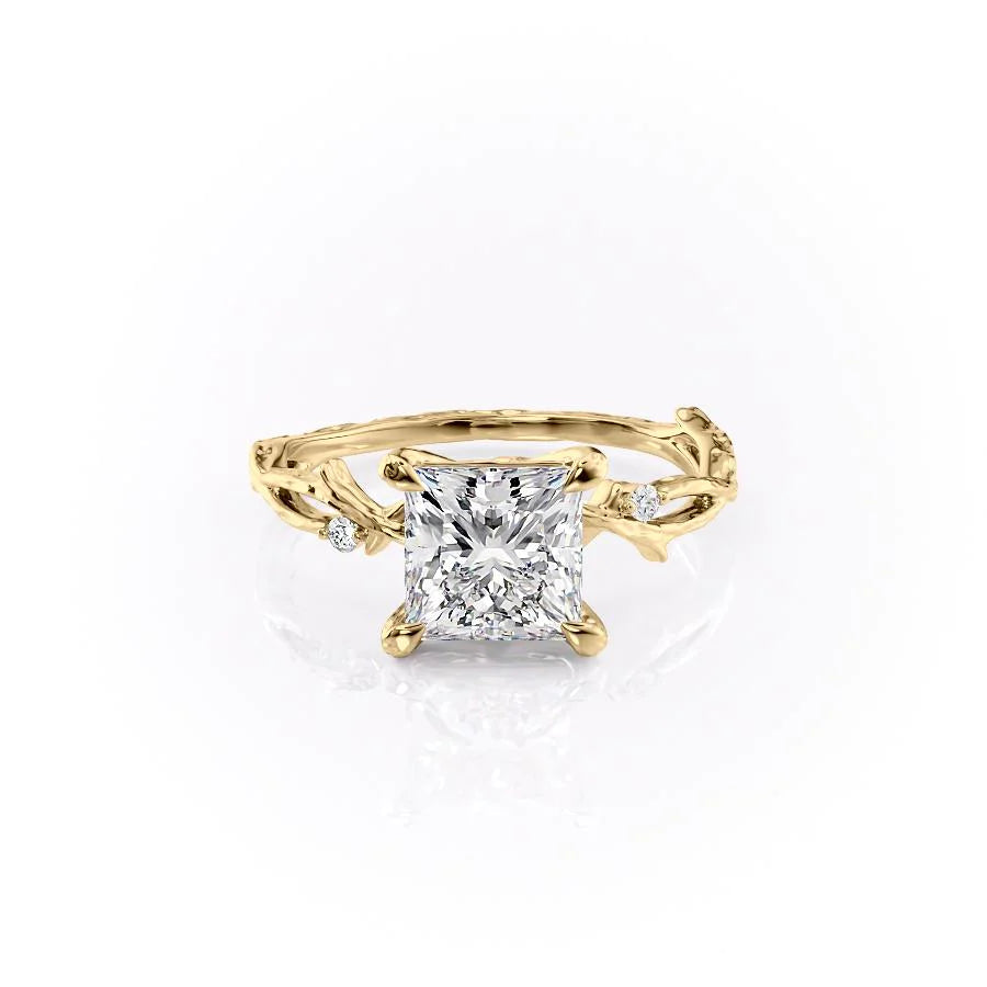 The Textured Coco Set With Princess Side Stone Lab Diamond 1 Carat 18K Gold#material_18k-gold