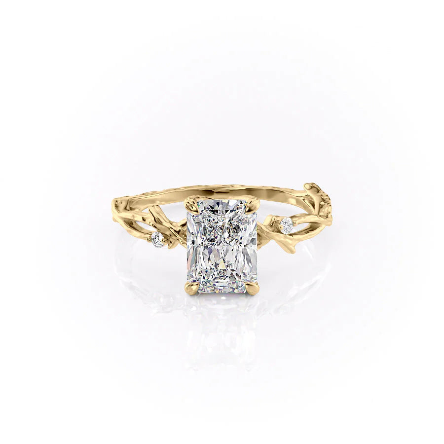 The Textured Coco Set With Radiant Side Stone Lab Diamond 1 Carat 14K Gold#material_14k-gold