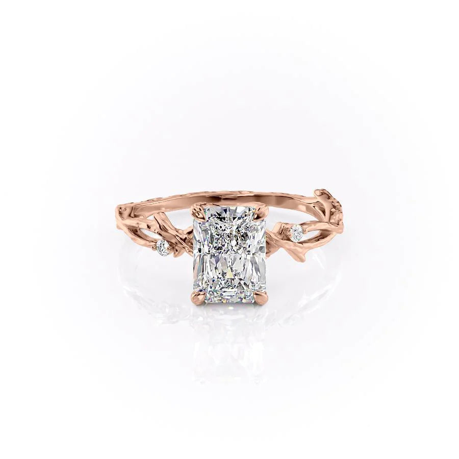 The Textured Coco Set With Radiant Side Stone Lab Diamond 1 Carat 14K Rose#material_14k-rose