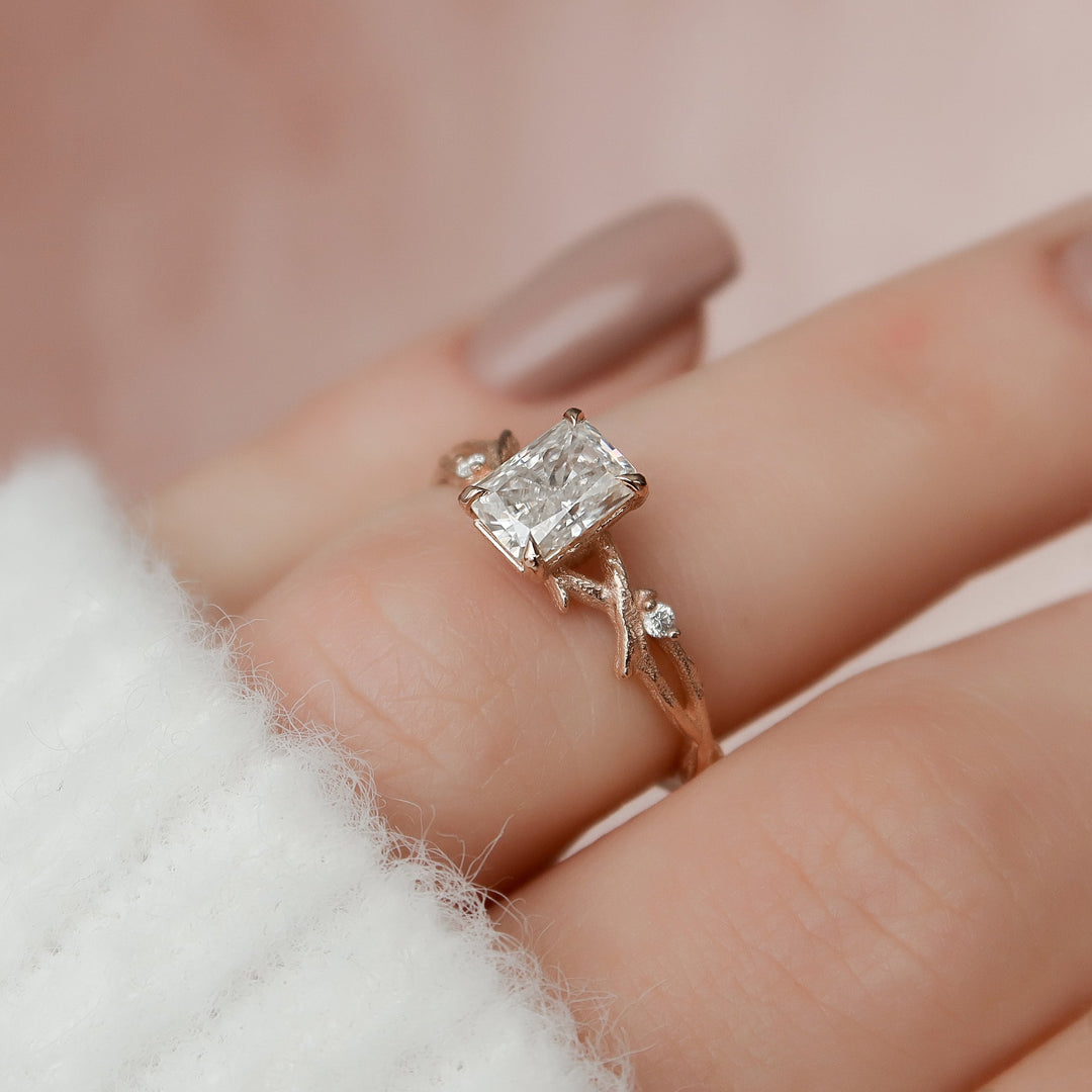 The Textured Coco Set With Radiant Side Stone Lab Diamond 2.5 Carat 14K Rose#material_14k-rose