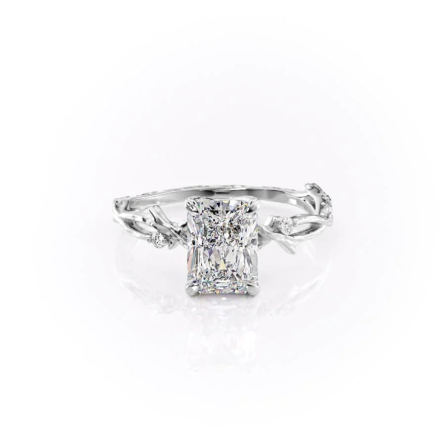 The Textured Coco Set With Radiant Side Stone Lab Diamond 1 Carat 14K White#material_14k-white