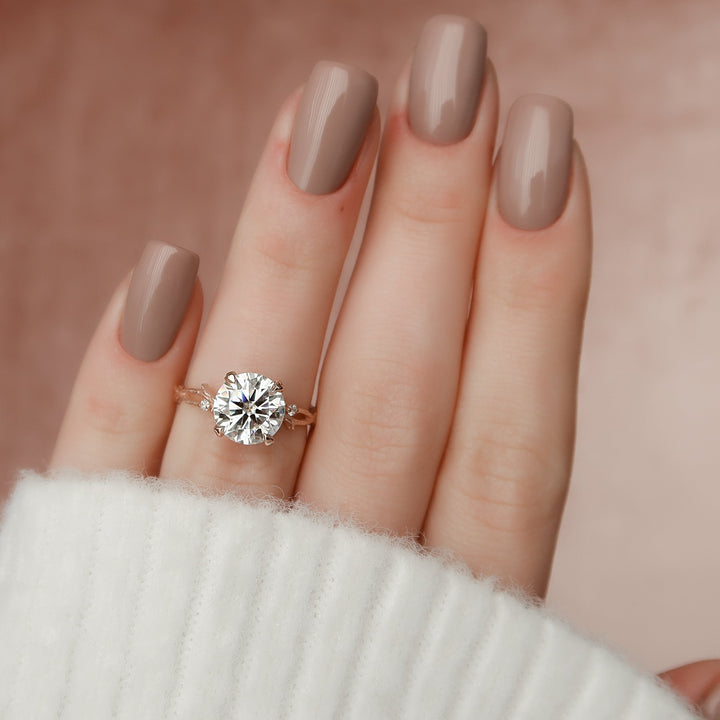 The Textured Coco Set With Round Side Stone Lab Diamond 3 Carat 14K Rose#material_14k-rose