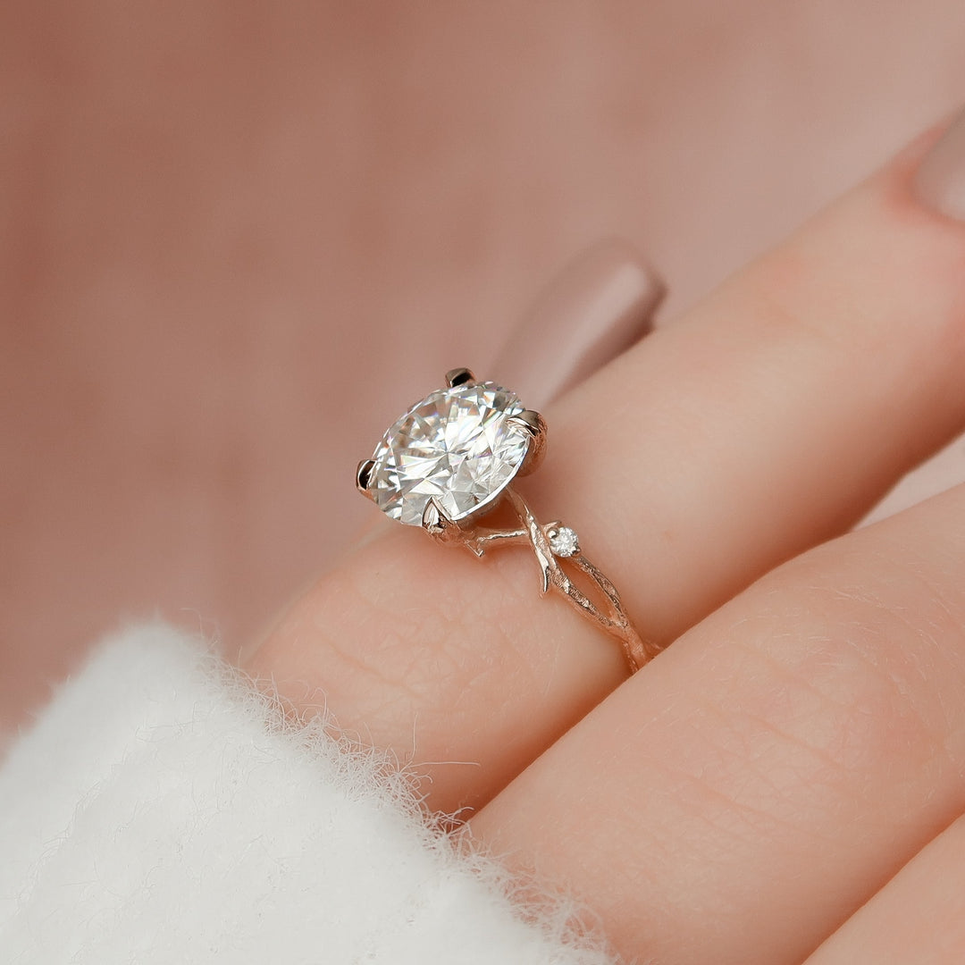 The Textured Coco Set With Round Side Stone Lab Diamond 1 Carat 14K Rose#material_14k-rose