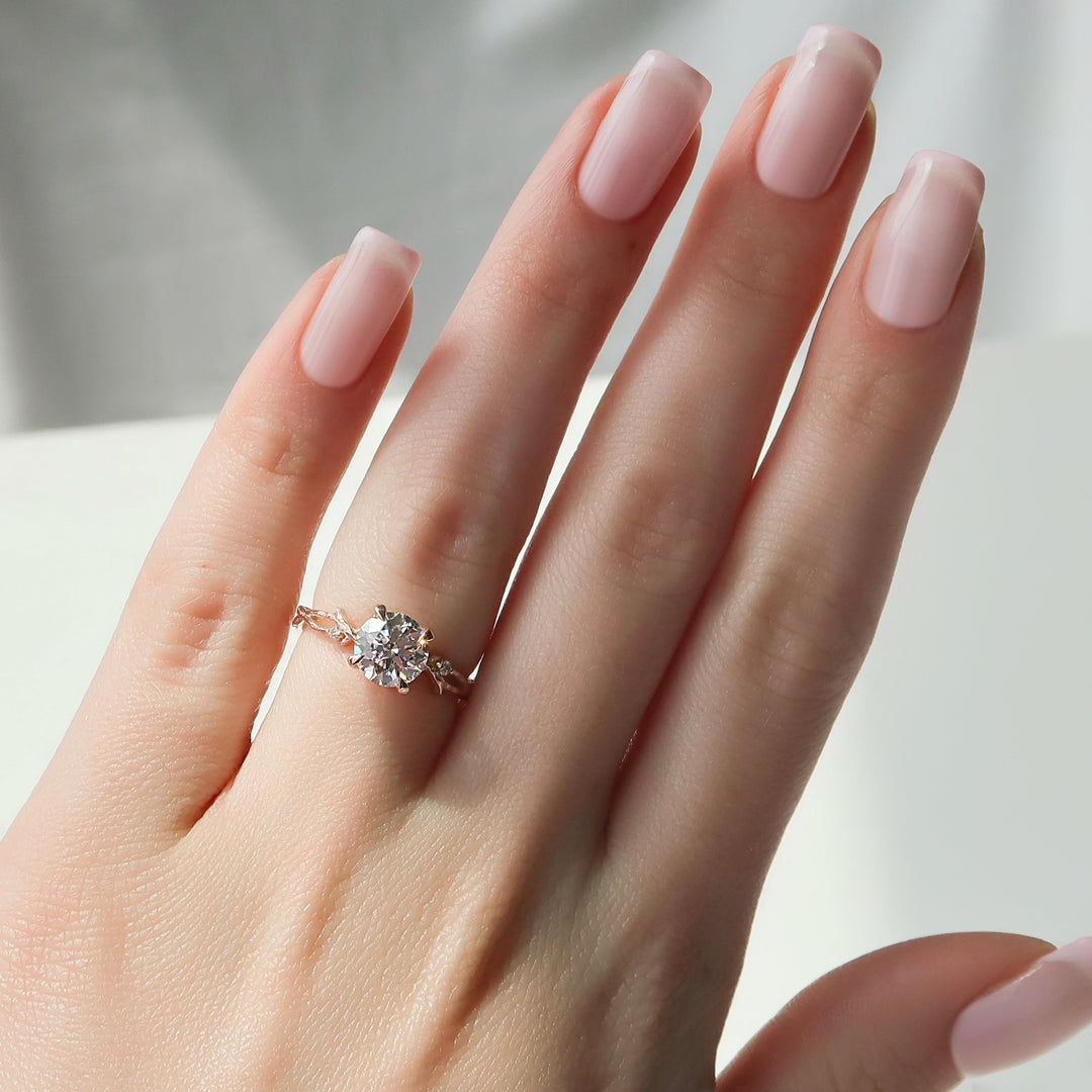 The Textured Coco Set With Round Side Stone Moissanite#material_14k-rose