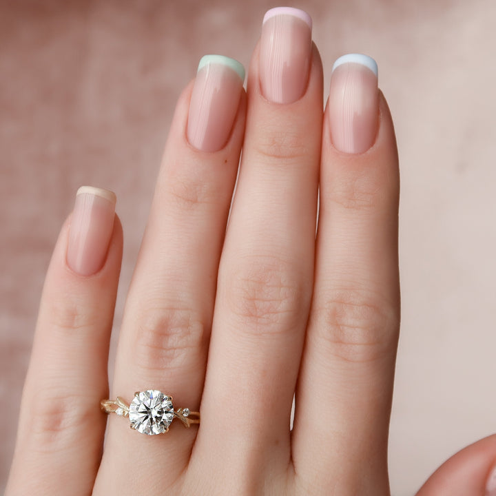 The Textured Coco Round Lab Diamond Moissanite Engagement Ring *Shown with 2 ct #material_gold