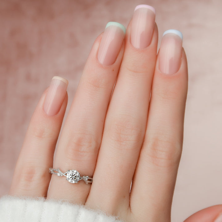The Textured Coco Round Lab Diamond Moissanite Engagement Ring *Shown with 0.5 ct #material_white