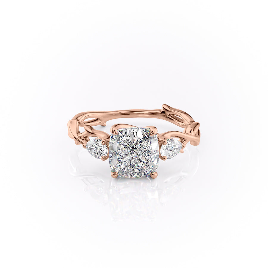 The Three Stone Coco Set With Cushion Three Stone Moissanite#material_14k-rose