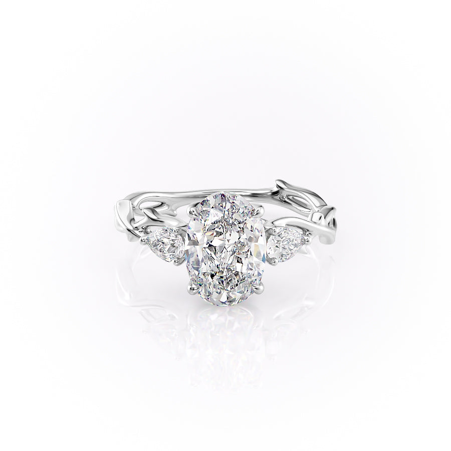 The Three Stone Coco Set With Oval Three Stone Lab Diamond 1 Carat 14K White#material_14k-white