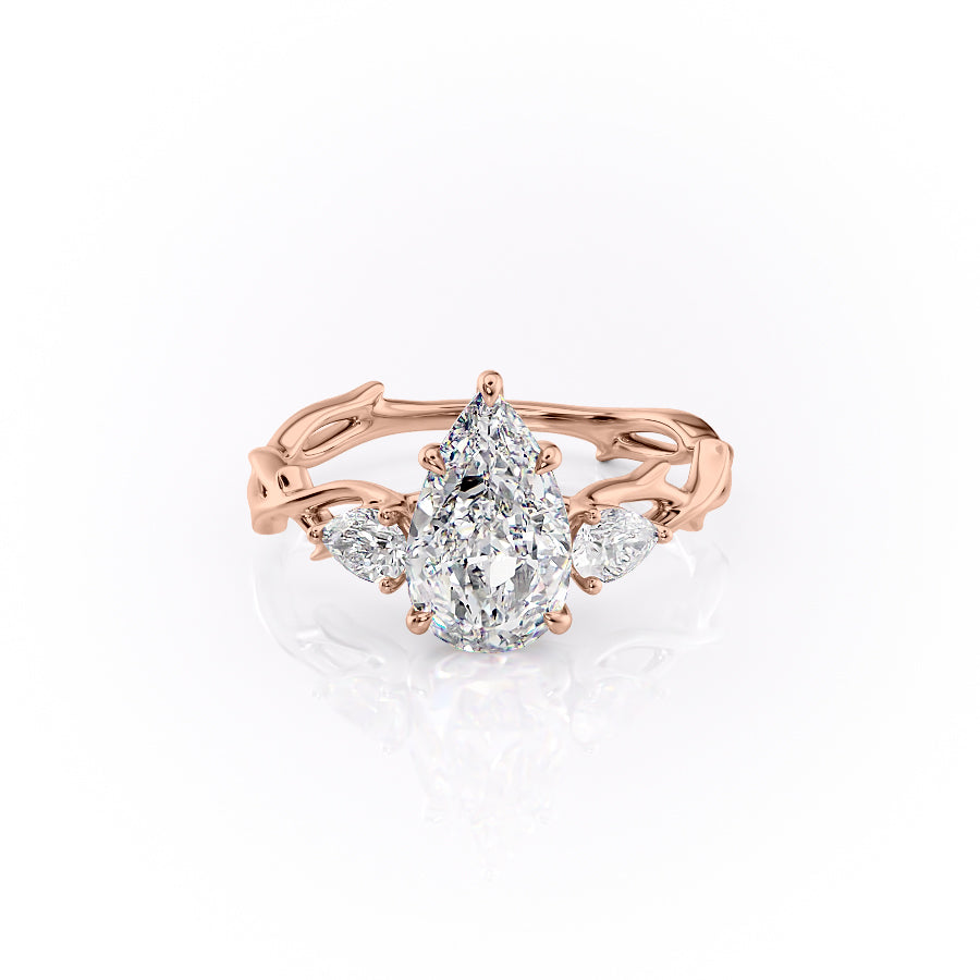 The Three Stone Coco Set With Pear Three Stone Moissanite#material_14k-rose