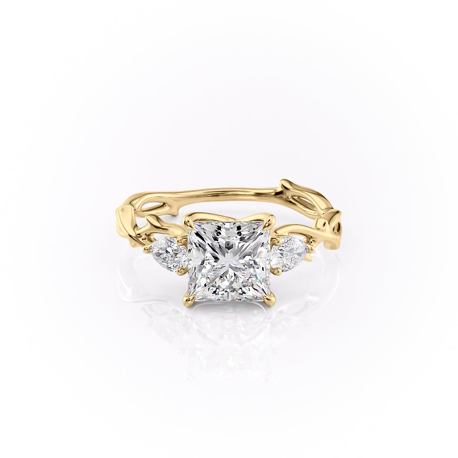 The Three Stone Coco Set With Princess Three Stone Moissanite#material_14k-gold