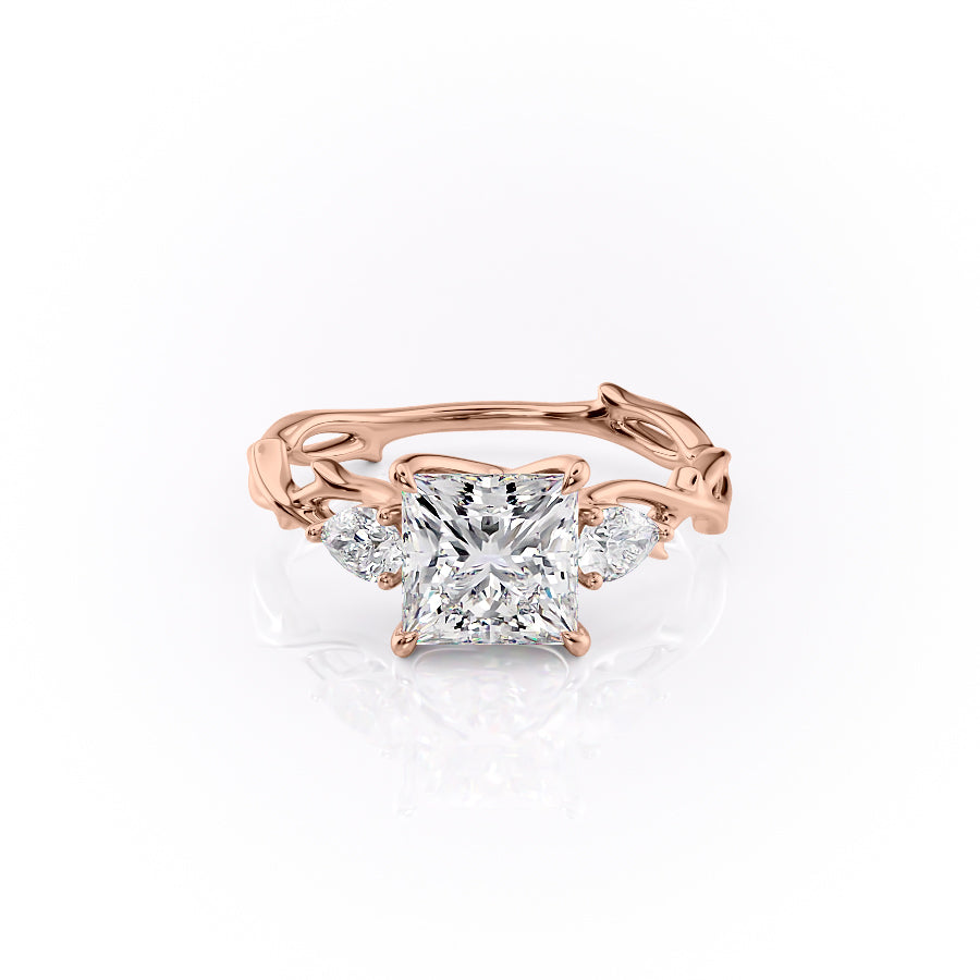 The Three Stone Coco Set With Princess Three Stone Moissanite#material_14k-rose