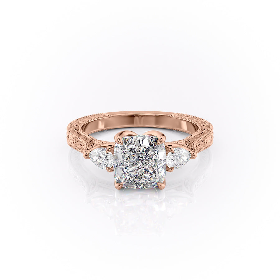 The Three Stone Skye Set With A Cushion Lab Diamond-L'Amour Brilliance #material_rose