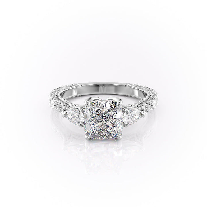 The Three Stone Skye Set With A Cushion Lab Diamond-L'Amour Brilliance #material_white