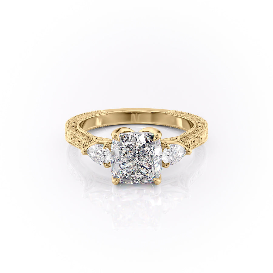 The Three Stone Skye Set With A Cushion Lab Diamond-L'Amour Brilliance #material_gold