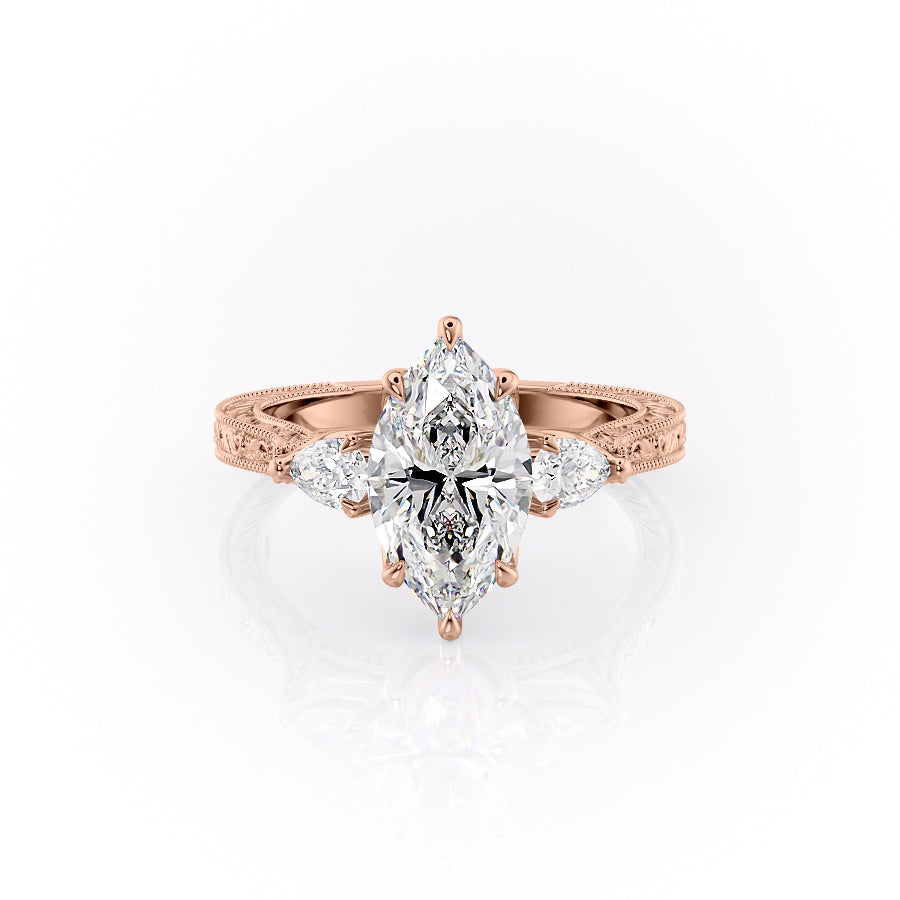 The Three Stone Skye Set With A Marquise Lab Diamond-L'Amour Brilliance #material_rose