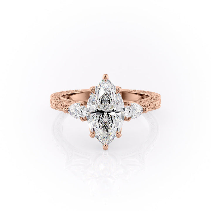 The Three Stone Skye Set With A Marquise Lab Diamond-L'Amour Brilliance #material_rose