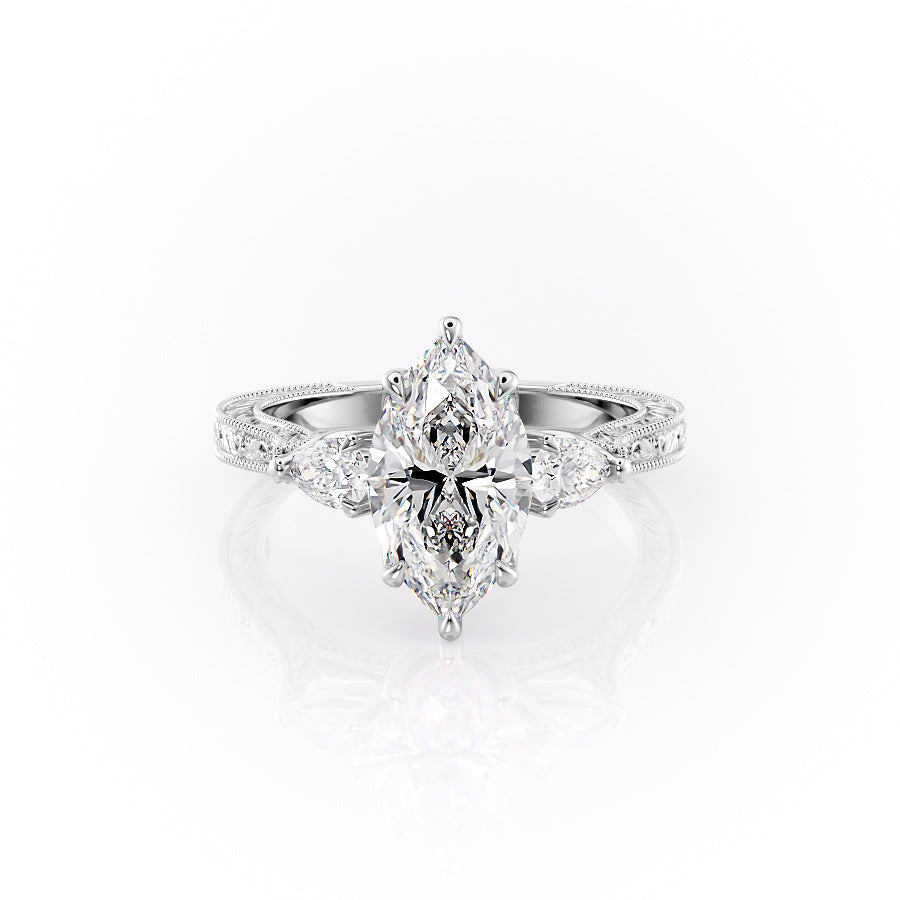 The Three Stone Skye Set With A Marquise Lab Diamond-L'Amour Brilliance #material_white