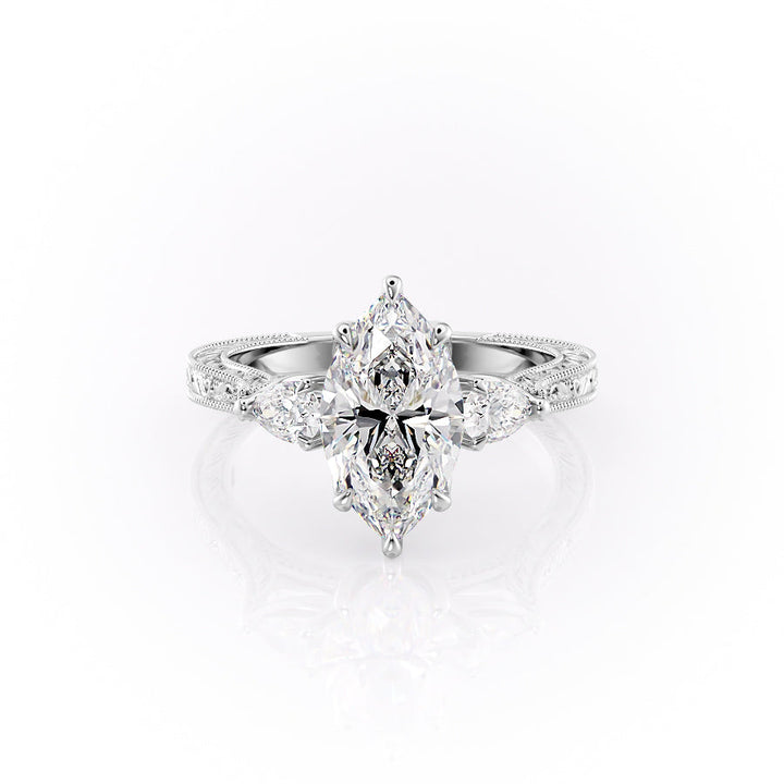 The Three Stone Skye Set With A Marquise Lab Diamond-L'Amour Brilliance #material_white