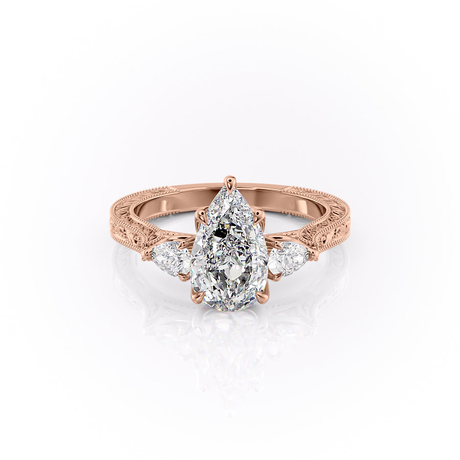 The Three Stone Skye Set With A Pear Lab Diamond-L'Amour Brilliance #material_rose