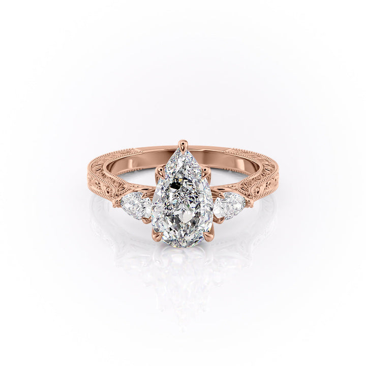 The Three Stone Skye Set With A Pear Lab Diamond-L'Amour Brilliance #material_rose