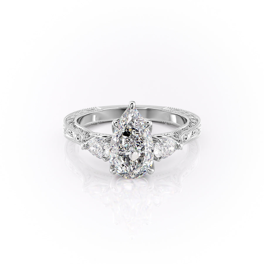 The Three Stone Skye Set With A Pear Lab Diamond-L'Amour Brilliance #material_white