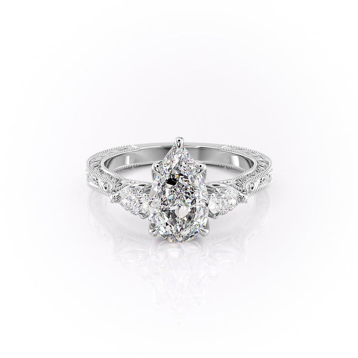 The Three Stone Skye Set With A Pear Lab Diamond-L'Amour Brilliance #material_white