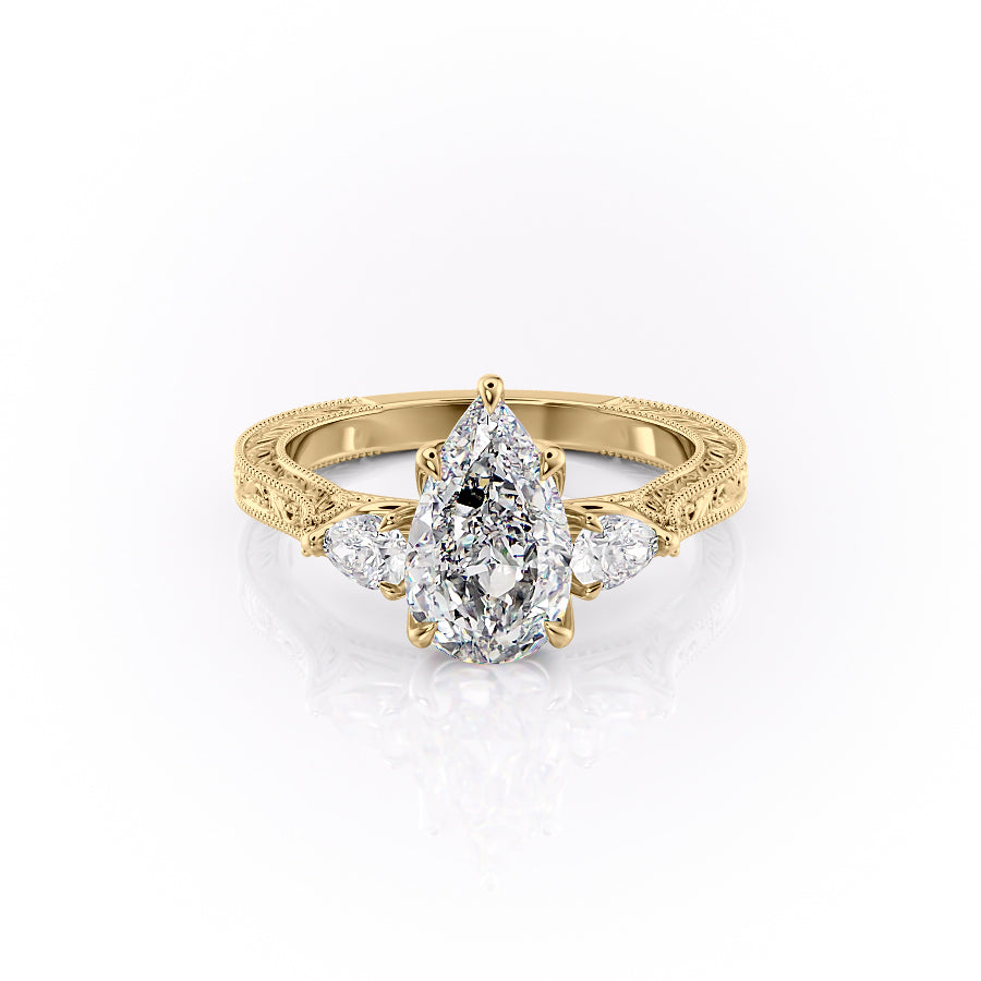 The Three Stone Skye Set With A Pear Lab Diamond-L'Amour Brilliance #material_gold