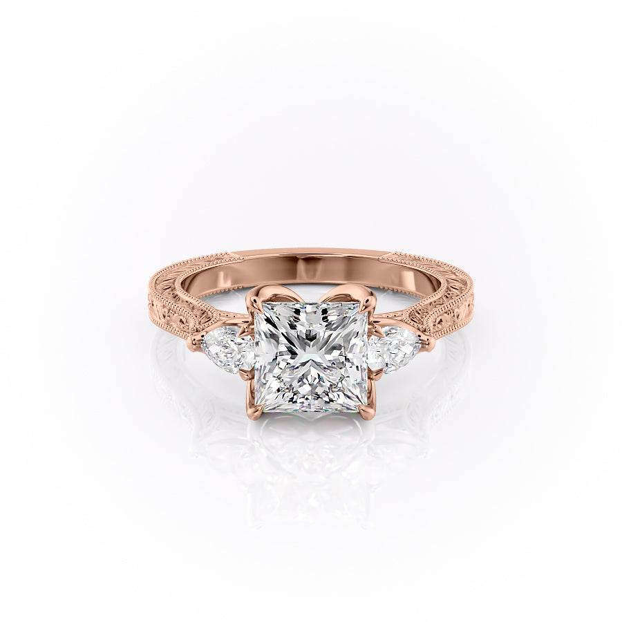 The Three Stone Skye Set With A Princess Lab Diamond-L'Amour Brilliance #material_rose