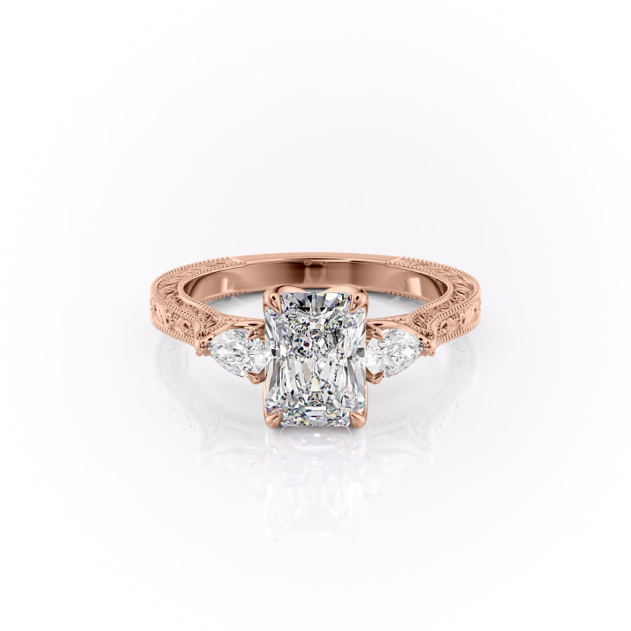 The Three Stone Skye Set With A Radiant Lab Diamond-L'Amour Brilliance #material_rose