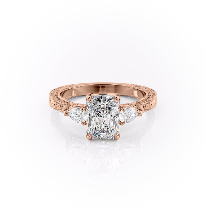 The Three Stone Skye Set With A Radiant Lab Diamond-L'Amour Brilliance #material_rose