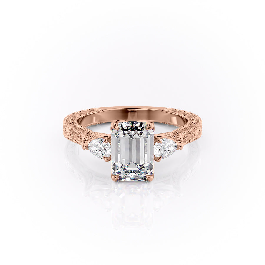 The Three Stone Skye Set With An Emerald Lab Diamond-L'Amour Brilliance #material_rose